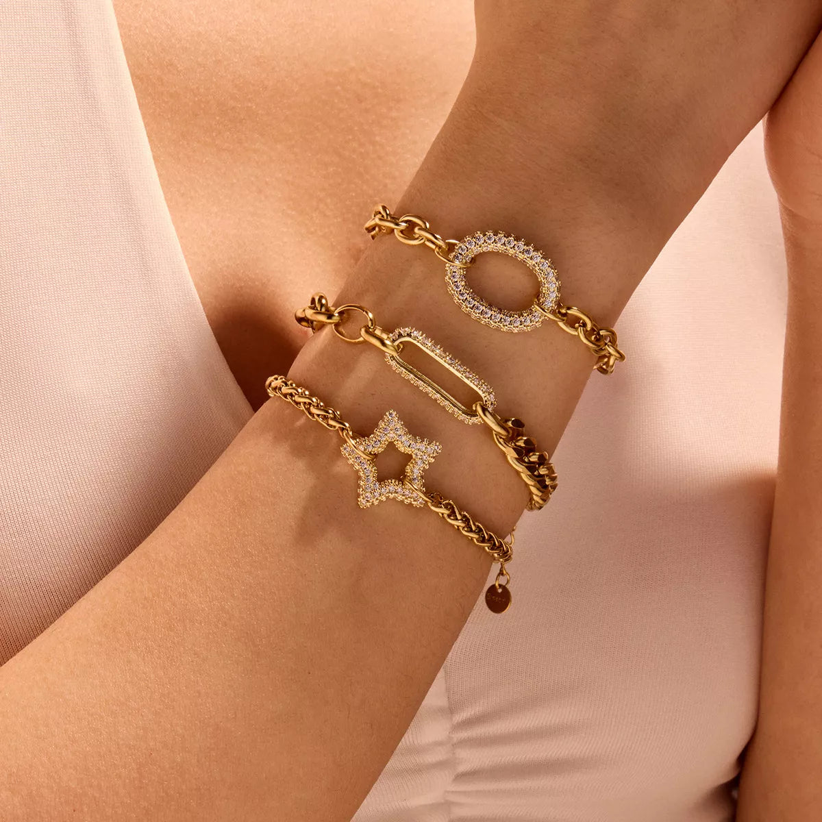 18K Gold-Plated Rhinestone Chain Bracelet in Style A - women's chain bracelet