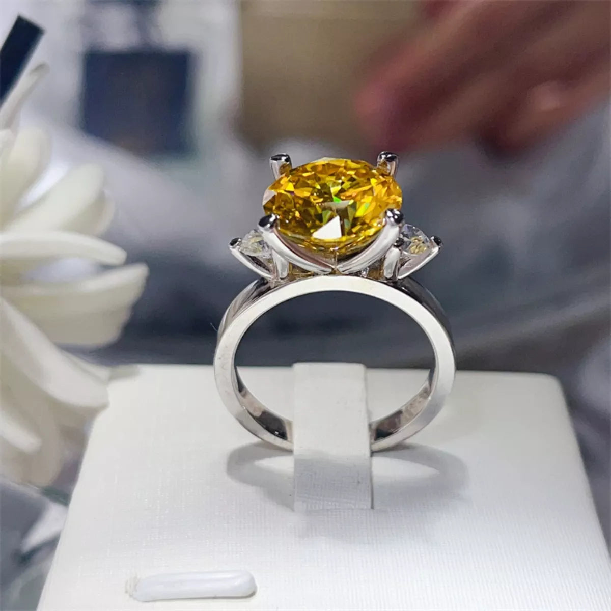 5 Carat Moissanite Sterling Silver Ring in Gold - women's ring