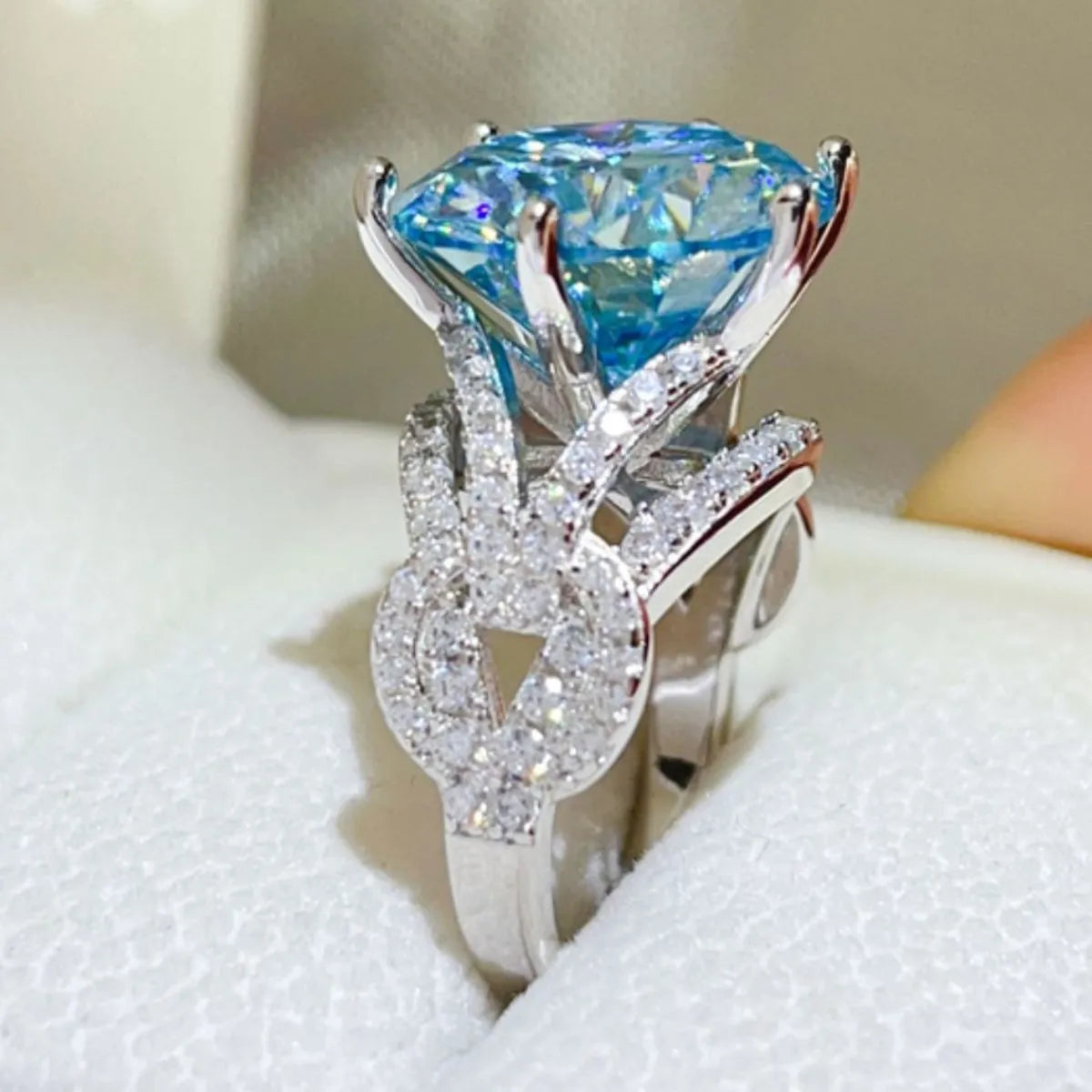 10 Carat Moissanite Sterling Silver Ring in Pastel Blue - women's ring