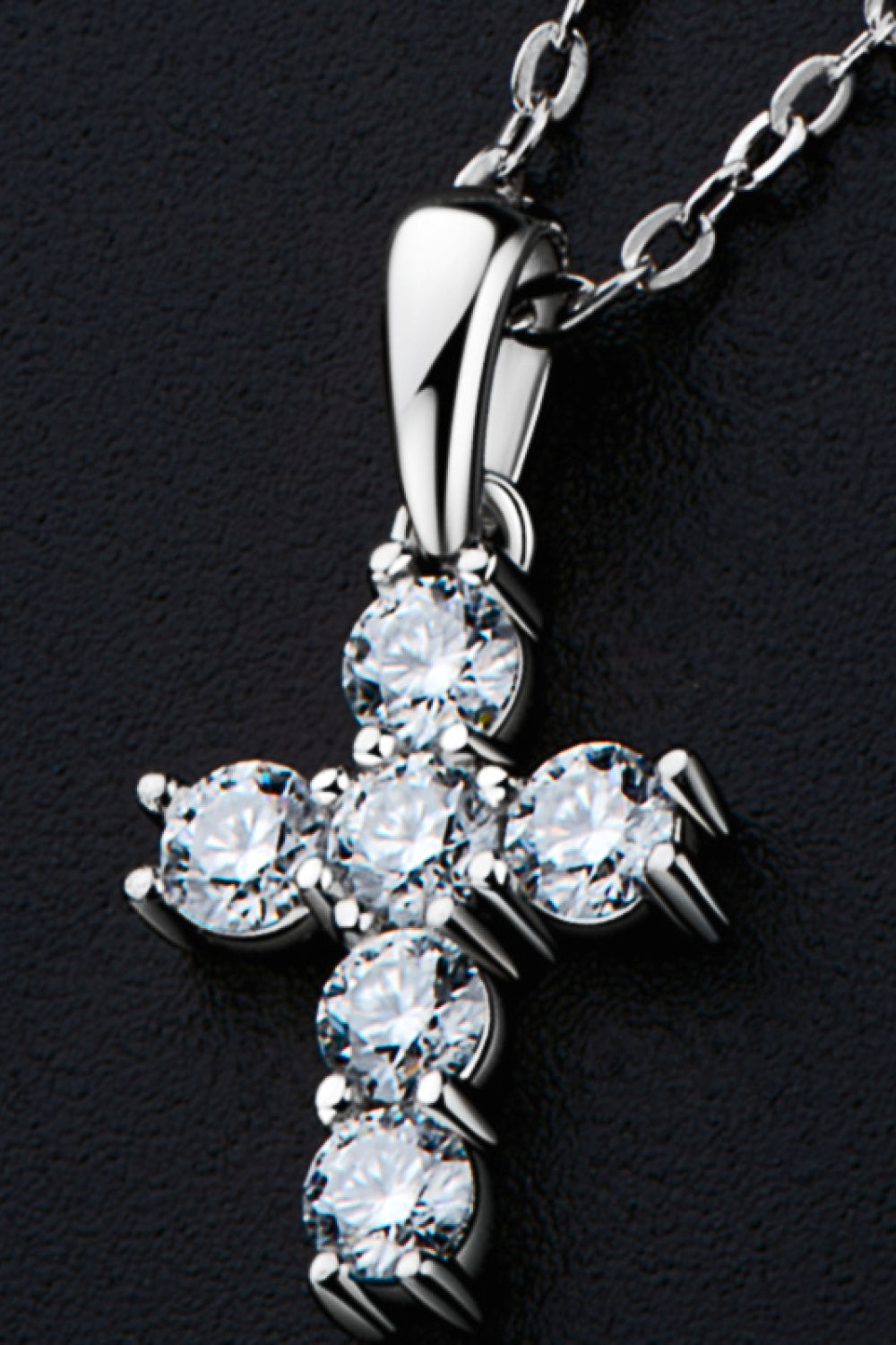 Sterling Silver Cross Moissanite Pendant Necklace - alternate necklace view
