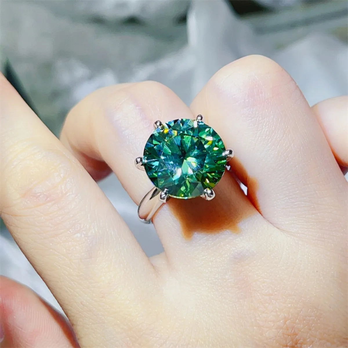 10 Carat Moissanite Sterling Silver Ring in Green - women's ring