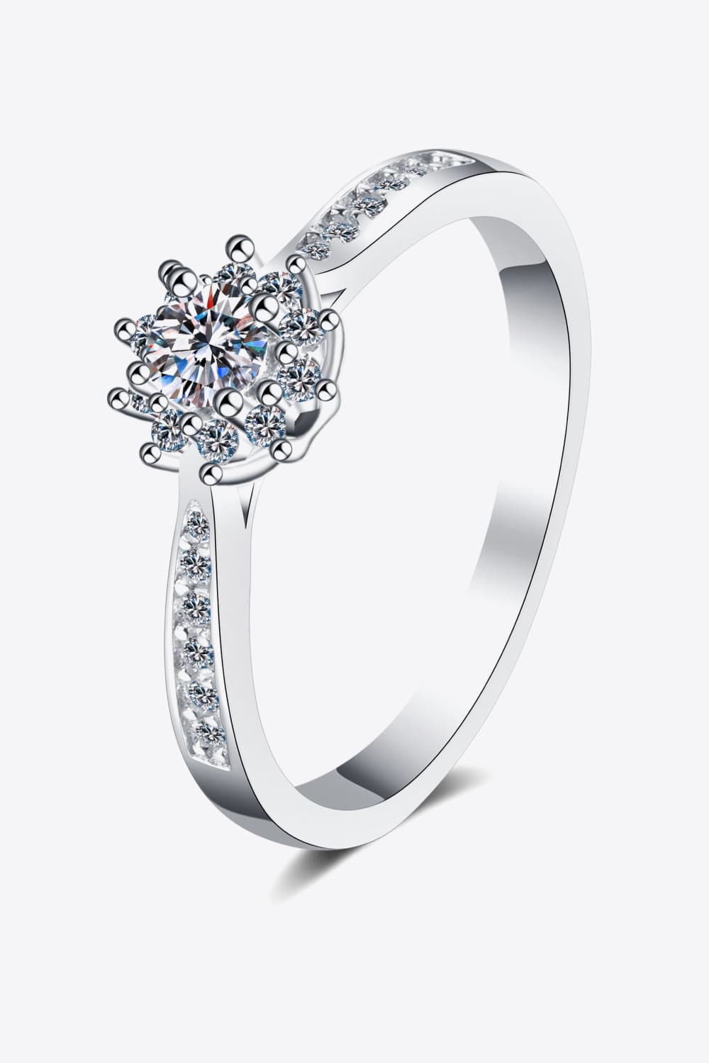 Moissanite Rhodium-Plated Snowflake Ring in Silver - women's ring