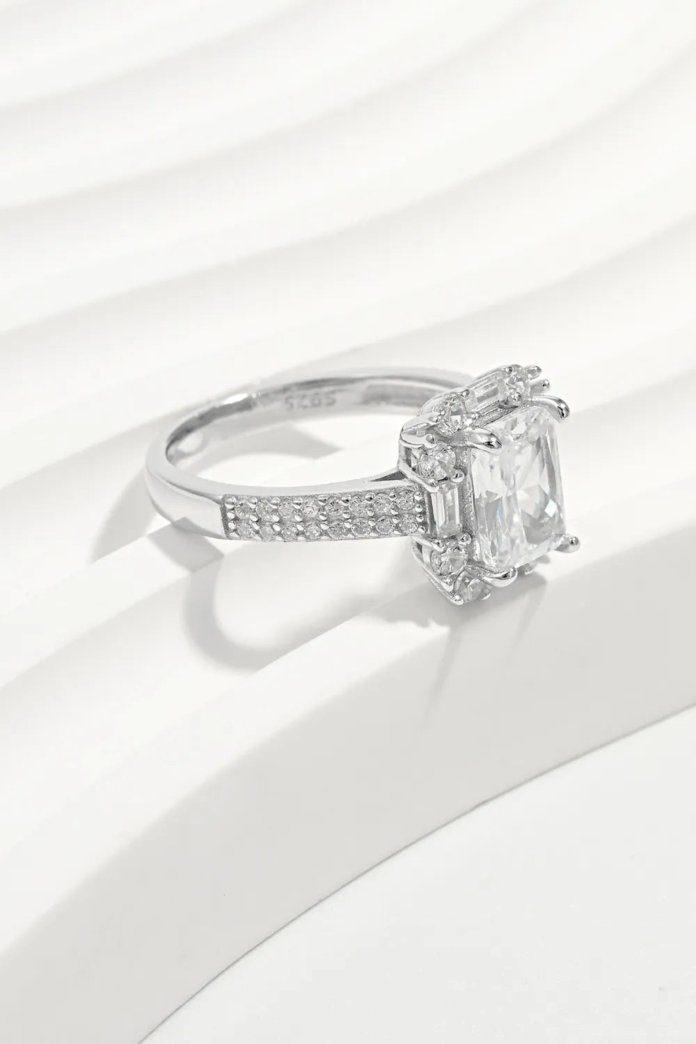 Sterling Silver Inlaid Zircon Square Ring in Silver - women's ring