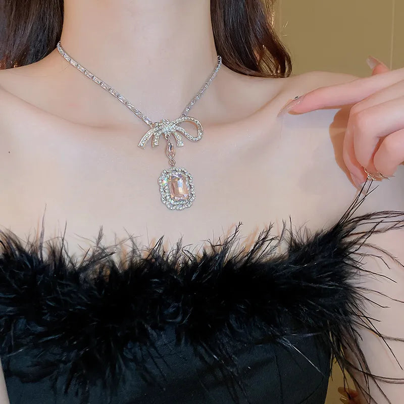 Alloy Crystal Geometric Pendant Necklace - alternate necklace view