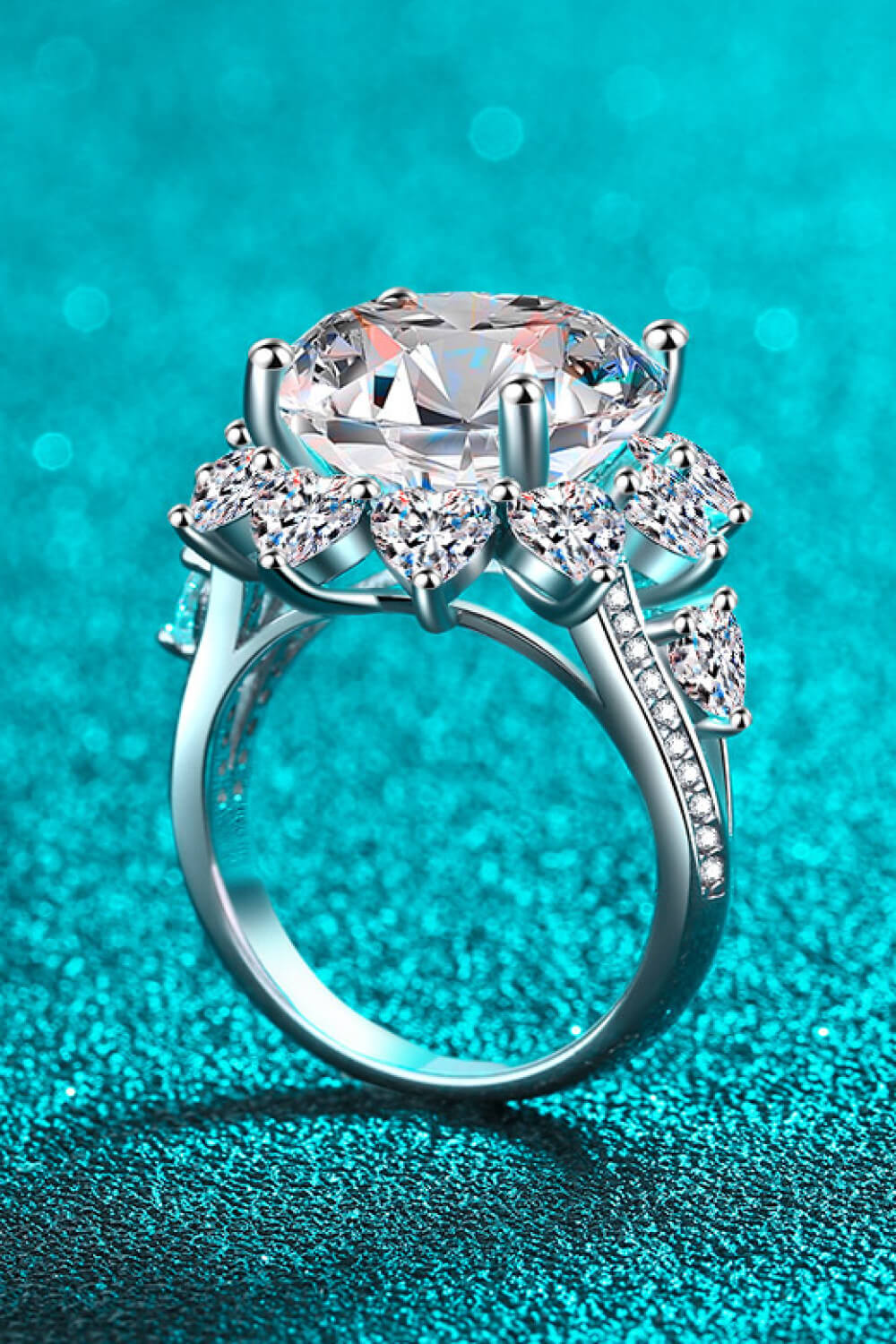 10 Carat Moissanite Flower-Shaped Ring in Silver - women's ring