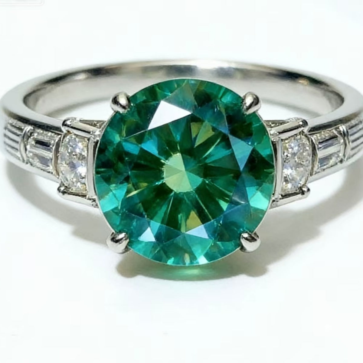8 Carat Moissanite Sterling Silver Ring in Green - women's ring