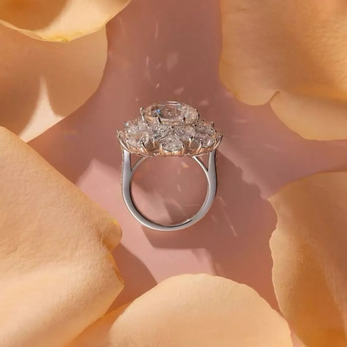 5 Carat Sterling Silver Moissanite Ring in Sunflower 5 Carats - women's ring