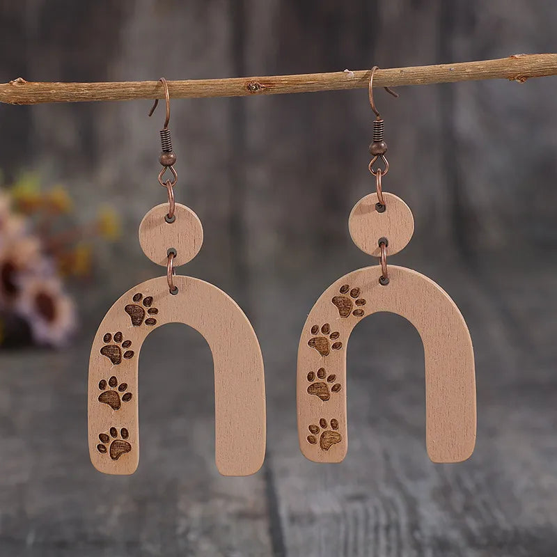 Geometric Shape Wooden Earrings in Camel - women's earrings