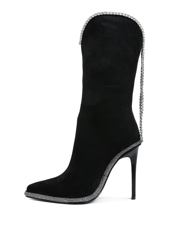 Diamante Chain Calf Boots