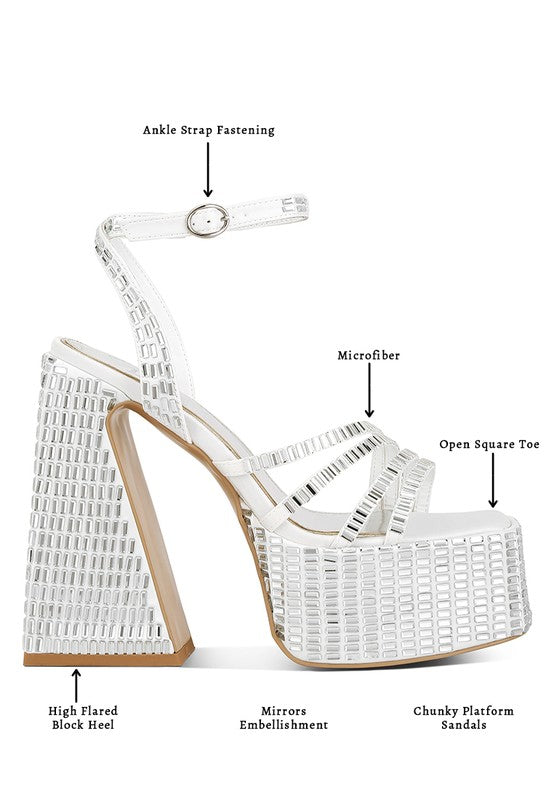 Mirror Embellished Flared Sandals