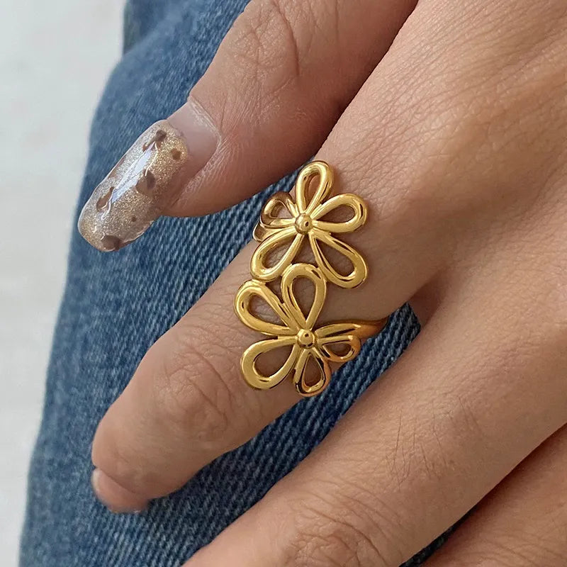 Stainless Steel Flower Ring in Gold - women's ring