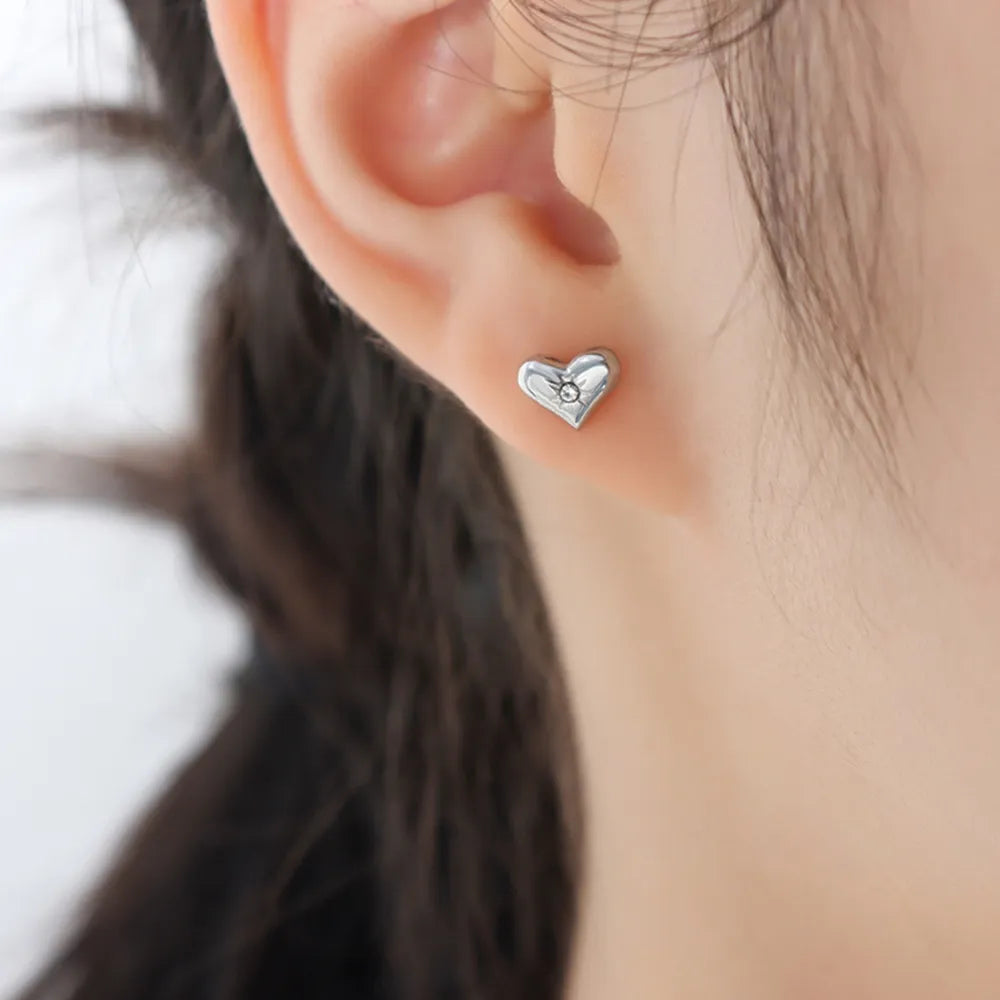 Titanium Steel Zircon Heart Stud Earrings - alternate earring view