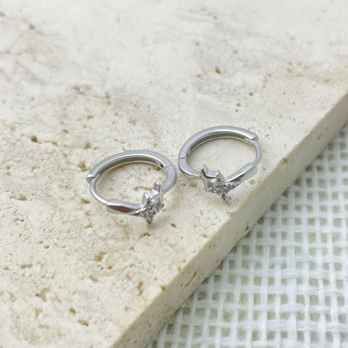 Sterling Silver Star Hoop Earrings - alternate earring view