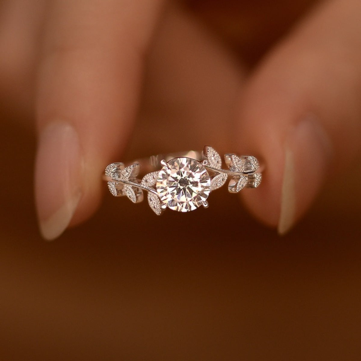 1 Carat Moissanite Sterling Silver Leaf Ring in Silver - women's ring