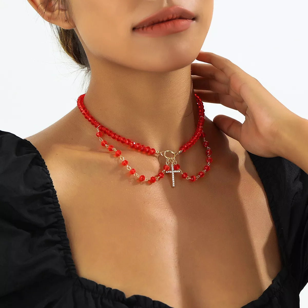 Halloween Beaded Cross Pendant Necklace - alternate necklace view