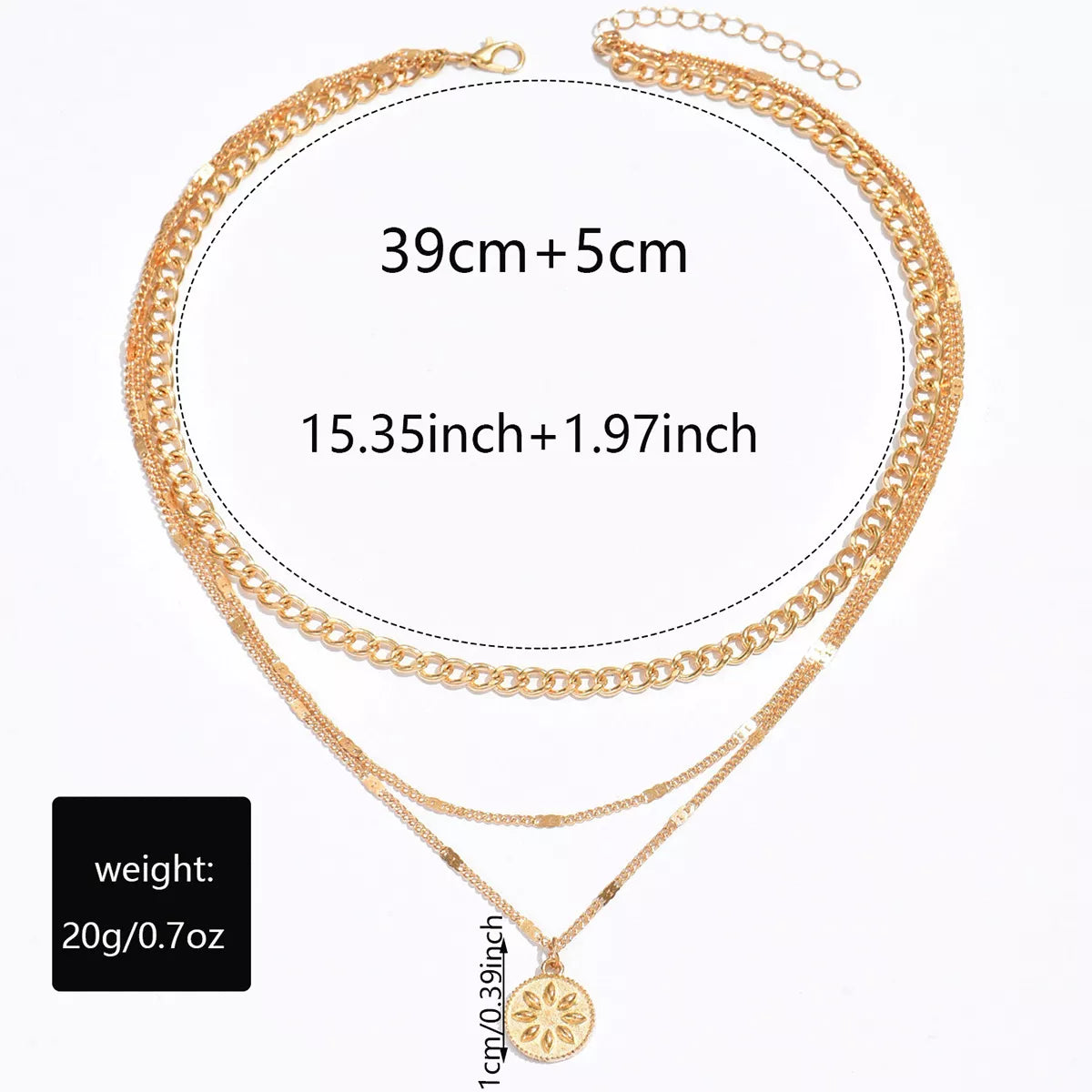 18K Gold-Plated Three Layered Pendant Necklace - alternate necklace view