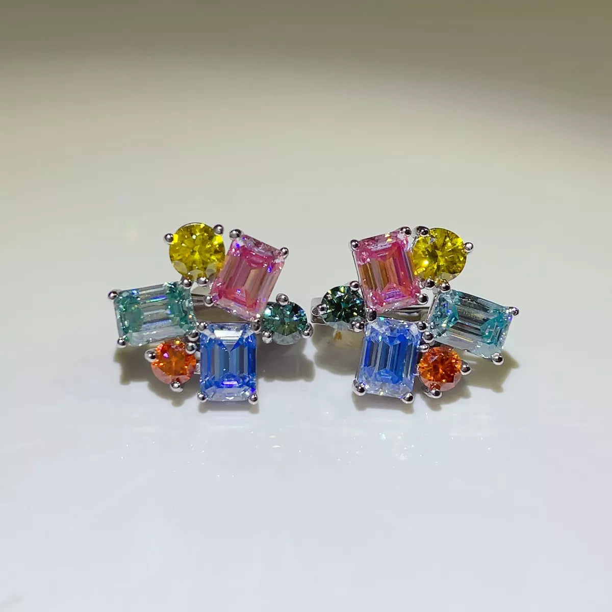 Sterling Silver Moissanite Multi-Color Earrings - alternate earring view