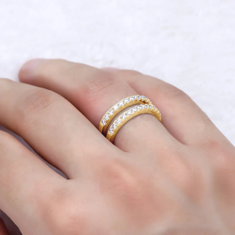 Sterling Silver Moissanite Double Layered Ring in Gold - women's ring