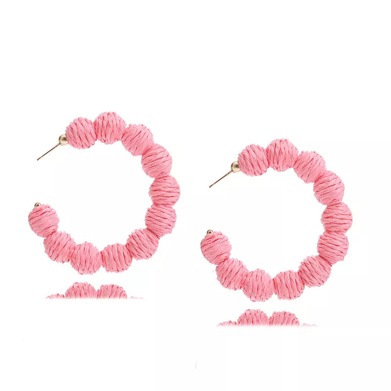 Raffia Grass C-Hoop Earrings in Sapphire Blue - women's hoop earrings