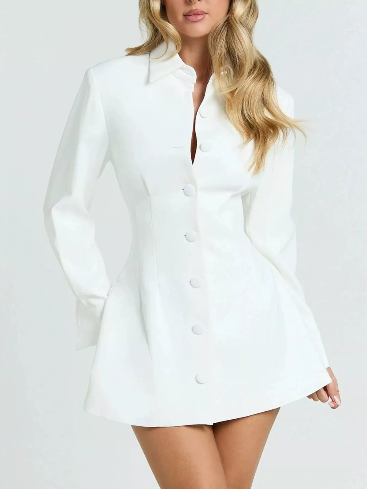 Corset-Style Button-Down Blazer Dress in Black - Blossom's