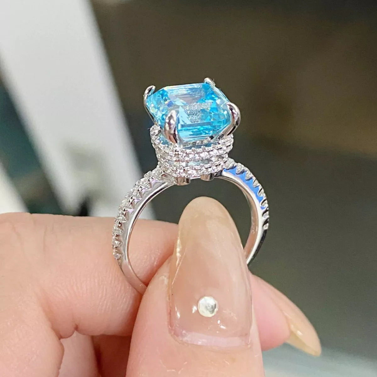 Sterling Silver Square Ring in Sky Blue - women's ring