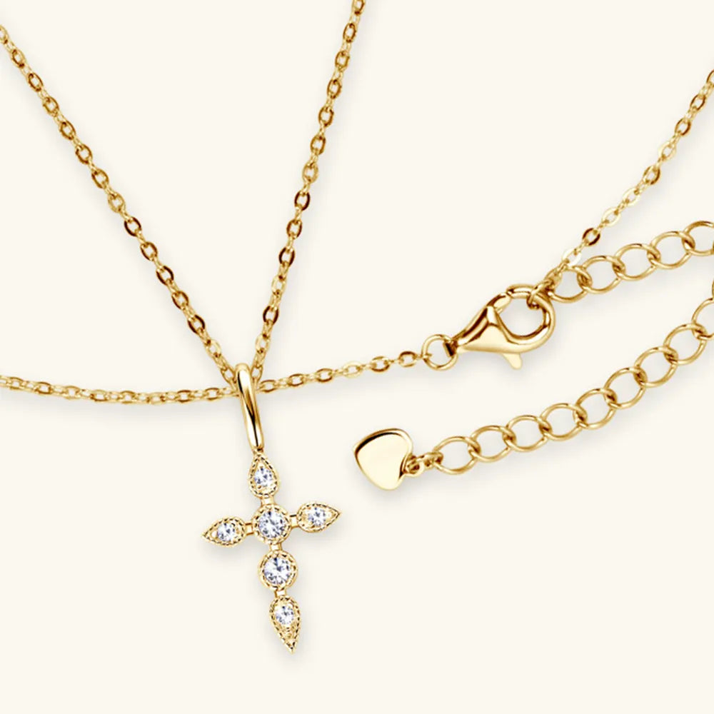 Sterling Silver Moissanite Cross Pendant Necklace - alternate necklace view