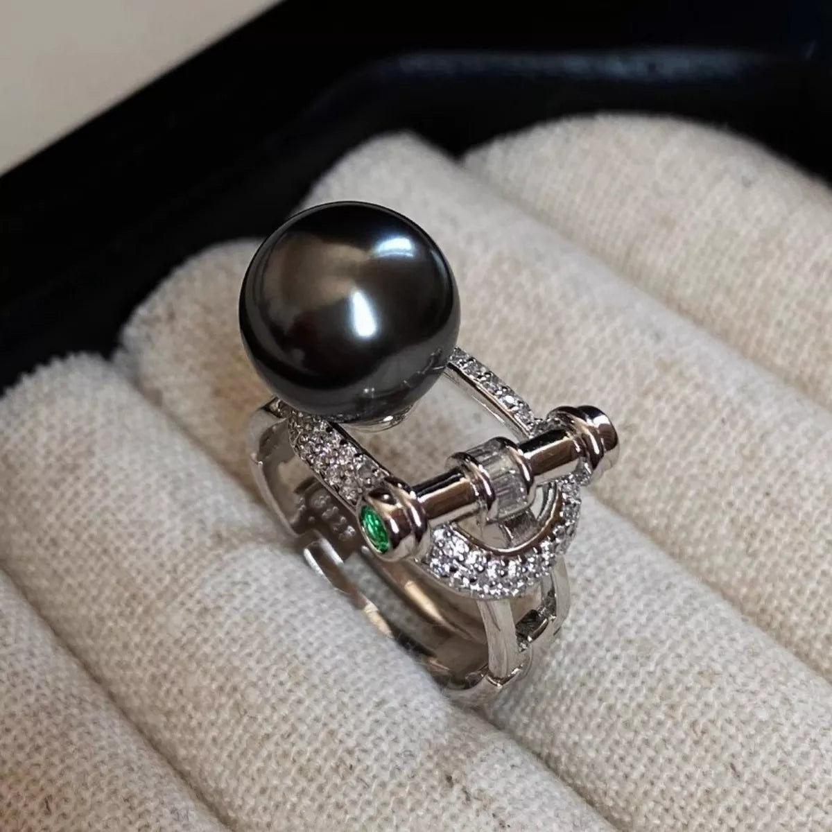 Sterling Silver Zircon Pearl Ring in Silver - women's ring