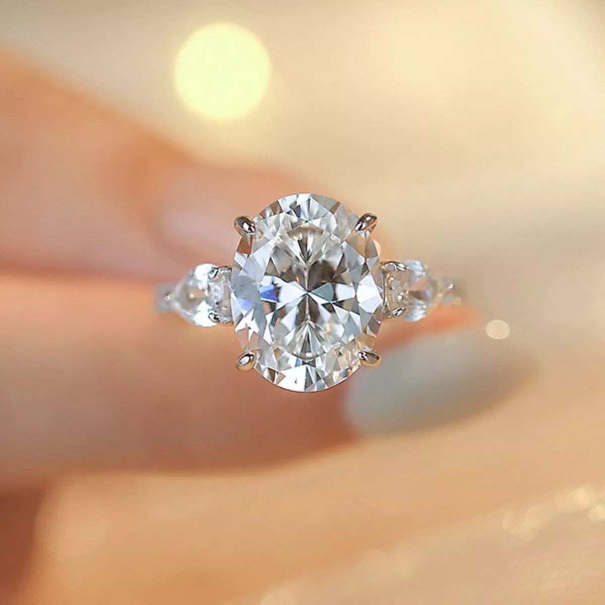 2 Carat Sterling Silver Moissanite Oval Ring in Silver - women's ring