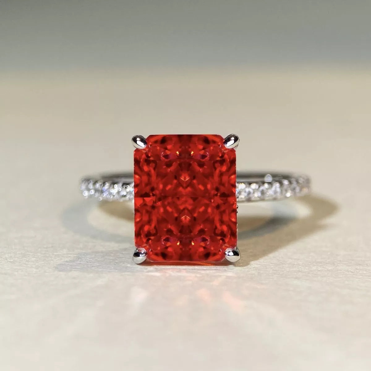 Sterling Silver Zircon Geometric Ring in Dark Green - women's ring
