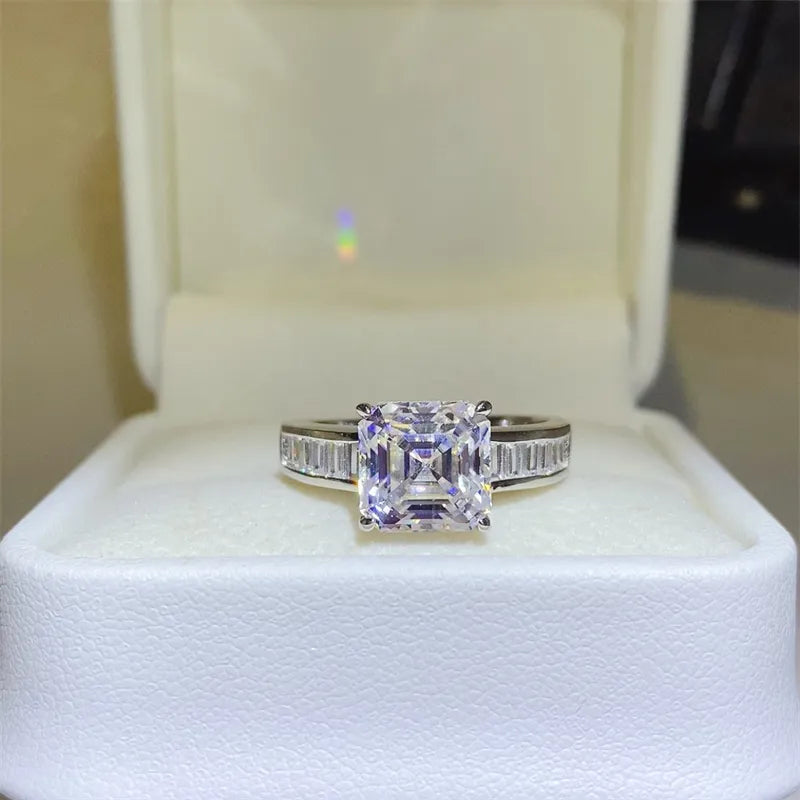 3 Carat Moissanite Sterling Silver Square Shape Ring in Silver - women's ring