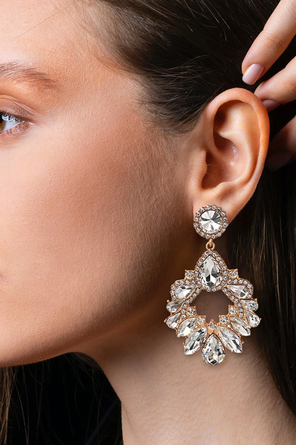Zinc Alloy Frame Glass Stone Dangle Earrings - alternate earring view