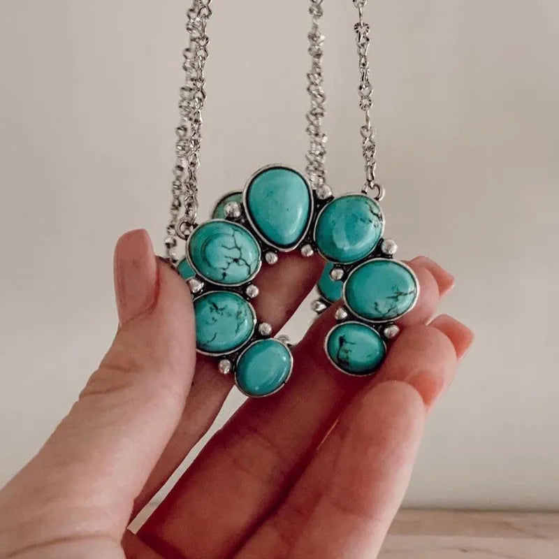 Artificial Turquoise Alloy Pendant Necklace - alternate necklace view