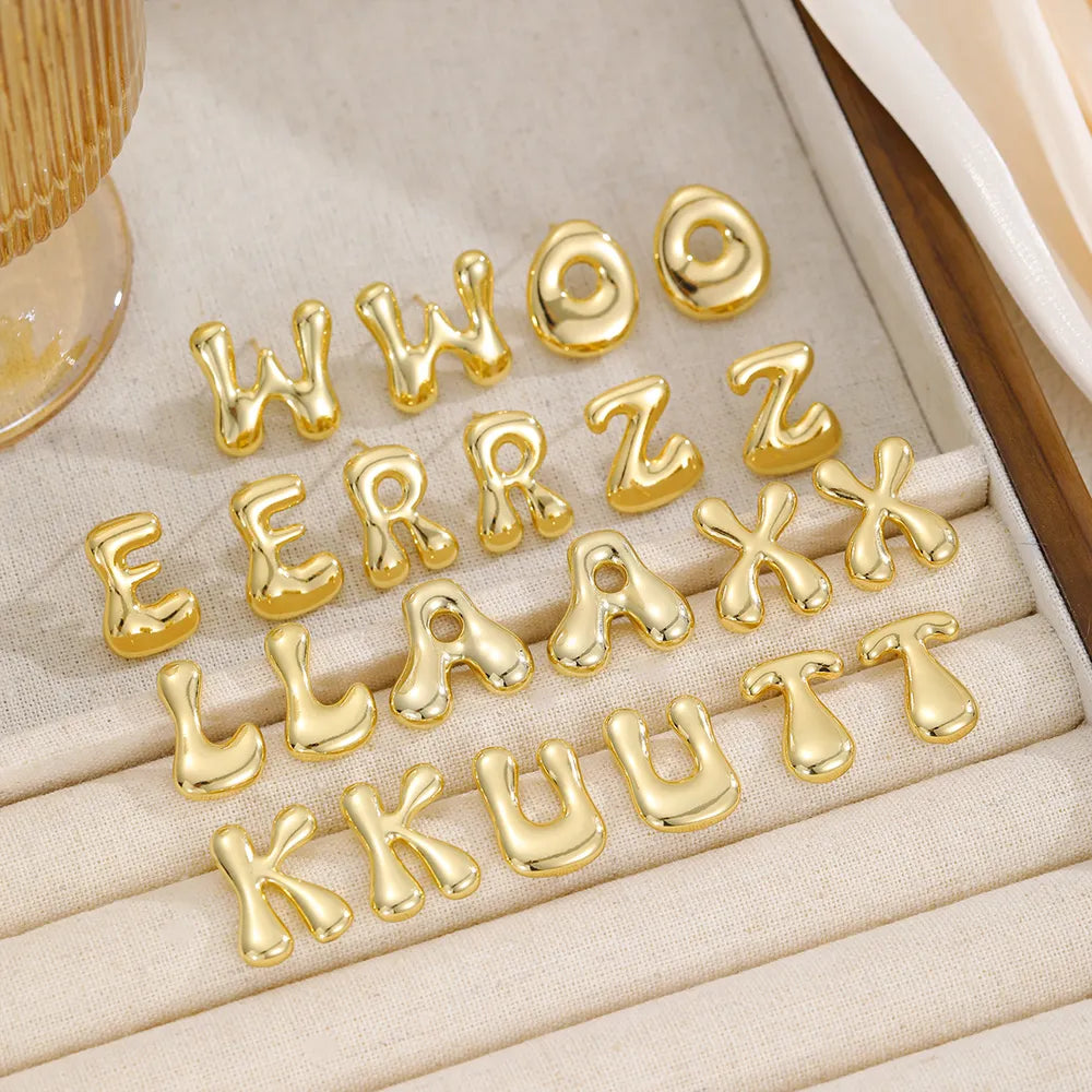 18K Gold-Plated Bubble Letter Stud Earrings in Style A - women's stud earrings