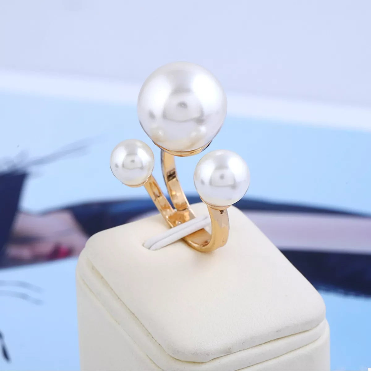 18K Gold-Plated Pearl Open Ring - alternate ring view