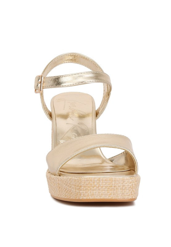 Metallic Ankle-Strap Platform Sandals