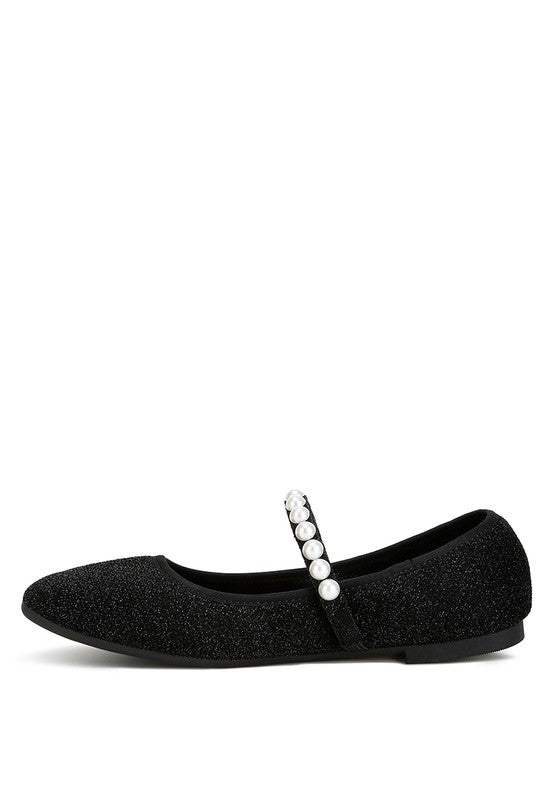 Pearl Strapped Glitter Ballerinas