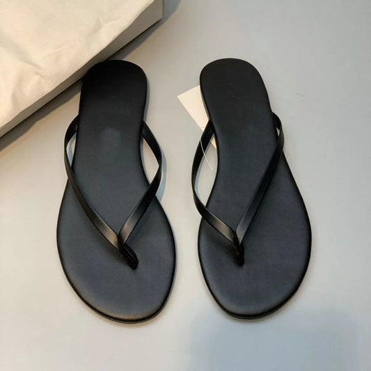 Toe-Post Flats Sandals in Black - women's thong sandals