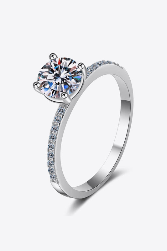 1 Carat Moissanite Rhodium-Plated Side Stone Ring in Silver - women's side-stone ring