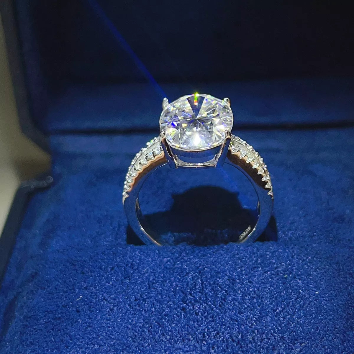 8 Carat Sterling Silver Moissanite Oval Ring - alternate ring view