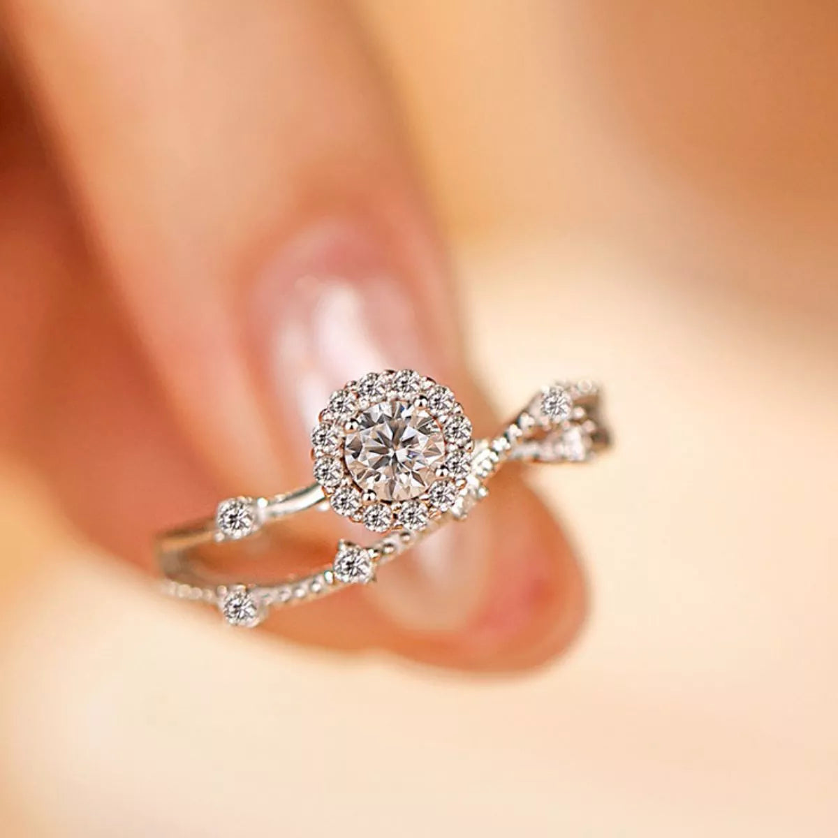 1 Carat Sterling Silver Moissanite Layered Ring - alternate ring view