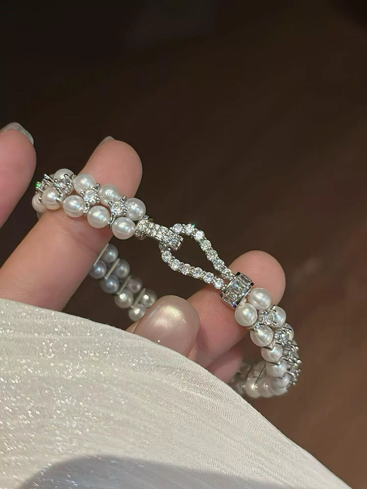 Pearl & Zircon Embellished Bracelet - alternate jewelry view
