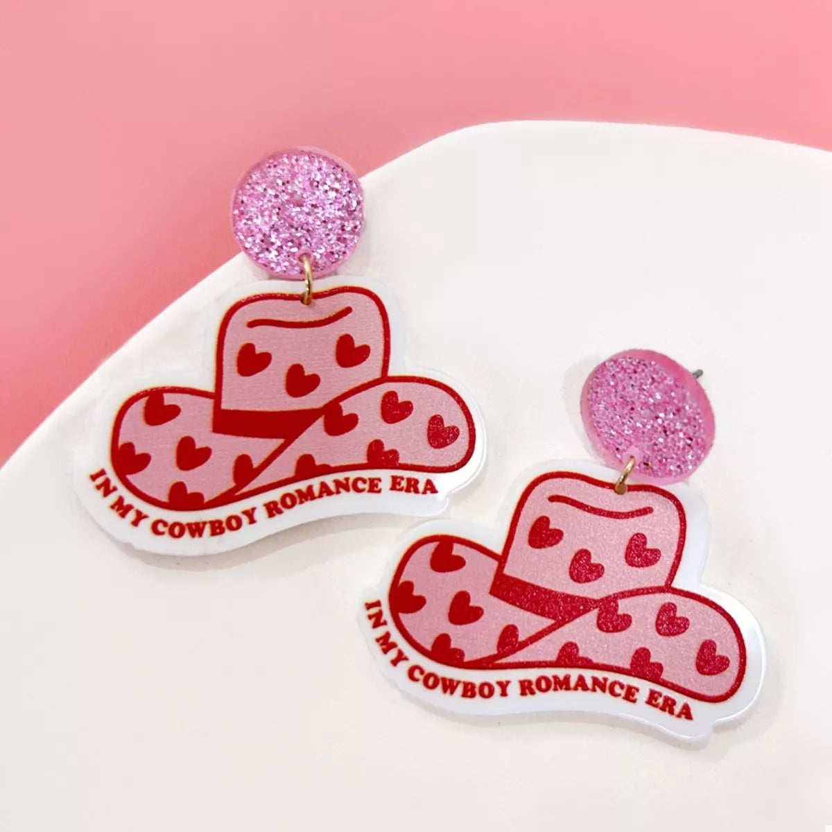 Cowboy Hat Dangle Earrings with Heart Accents - alternate earring view