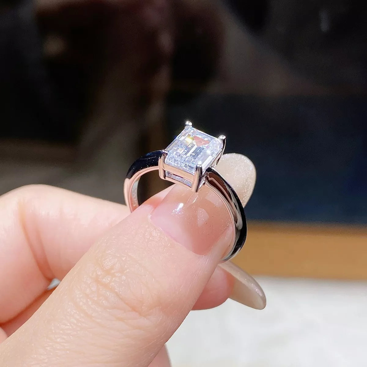 2 Carat Sterling Silver Moissanite Geometric Ring in Silver - women's ring