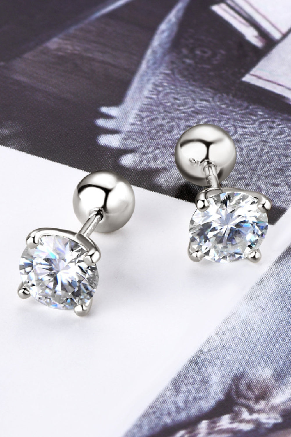 2 Carat Moissanite Sterling Silver Stud Earrings in Silver - women's stud earrings