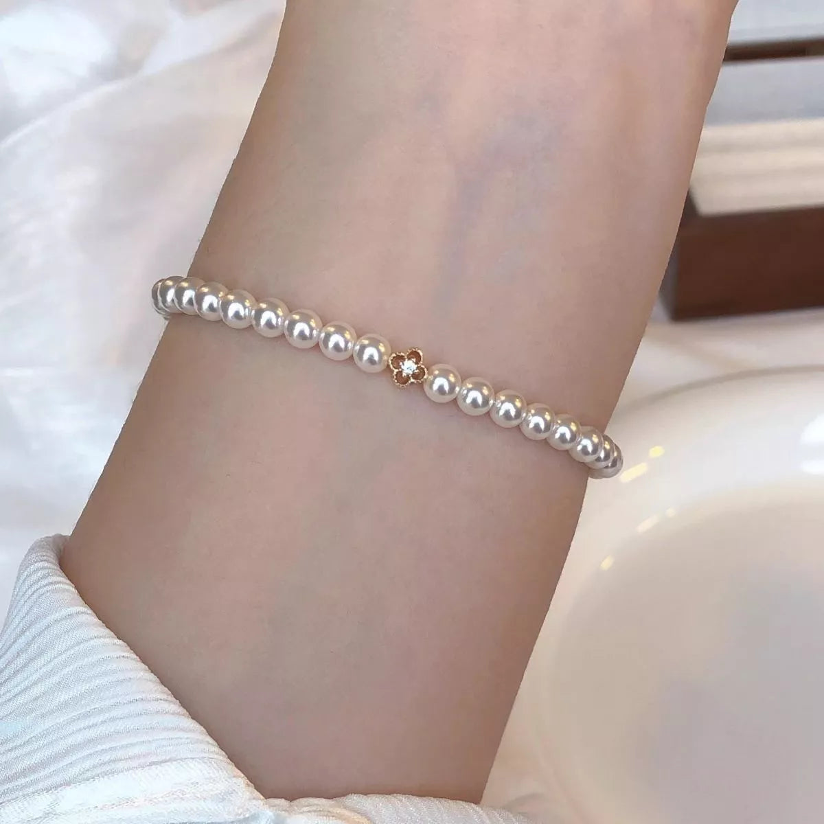 Floral Pearl Beaded Bracelet - alternate jewelry view