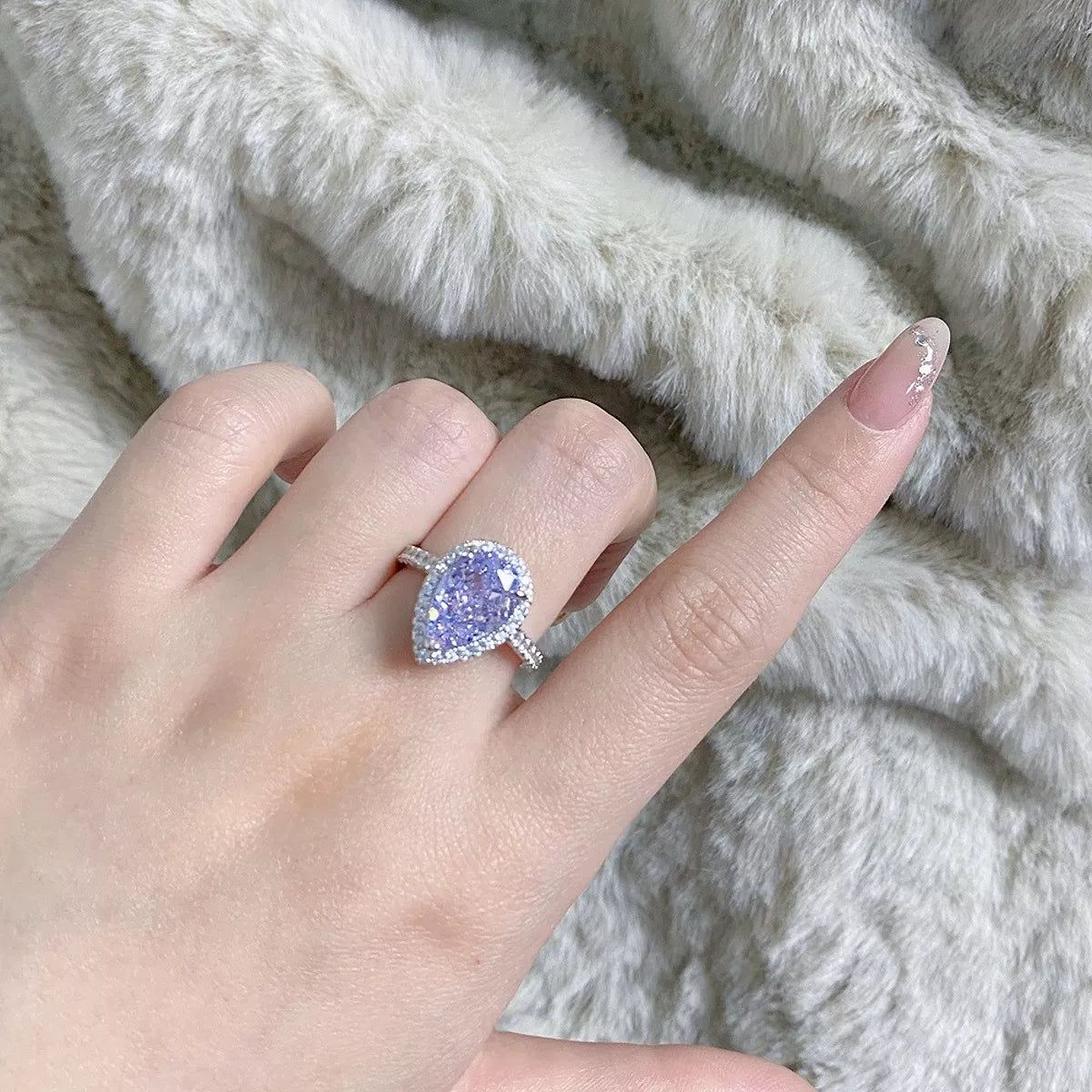Sterling Silver Zircon Teardrop Ring - alternate ring view