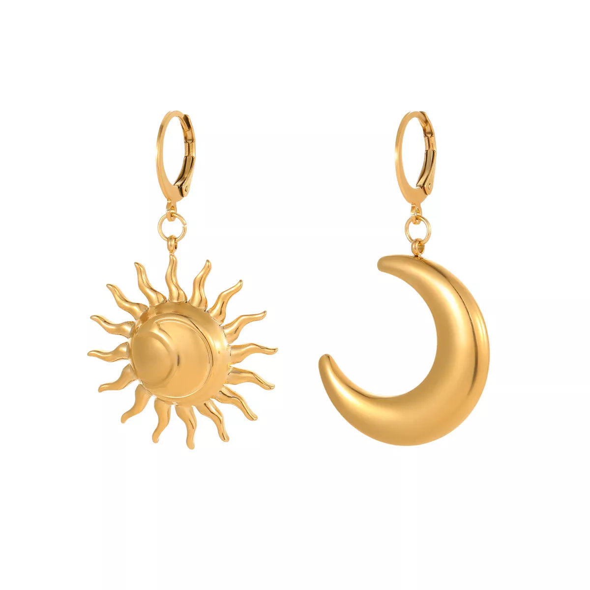 18K Gold-Plated Asymmetrical Sun & Moon Earrings - alternate earring view