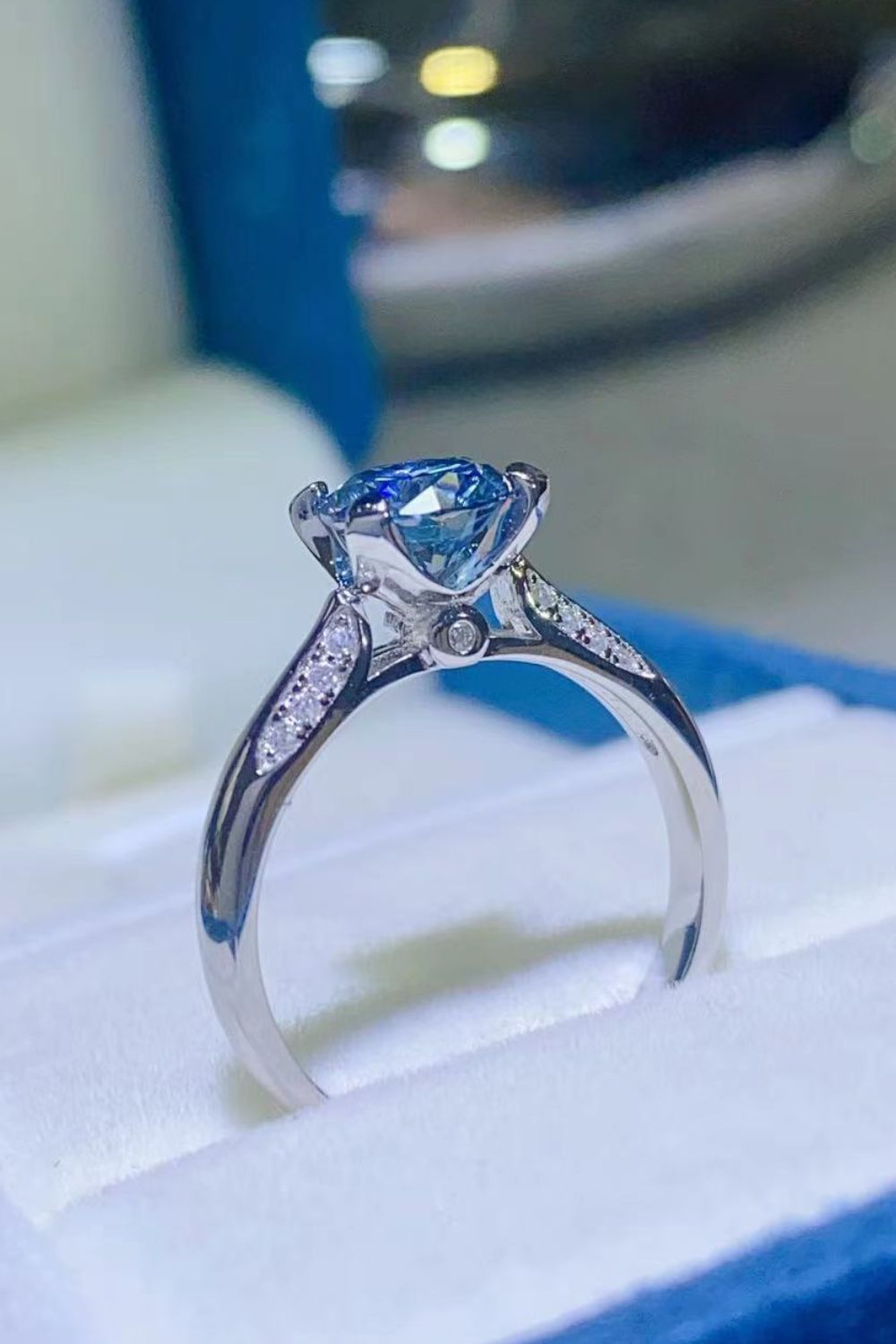 1 Carat Moissanite 4-Prong Ring in Sky Blue - women's ring