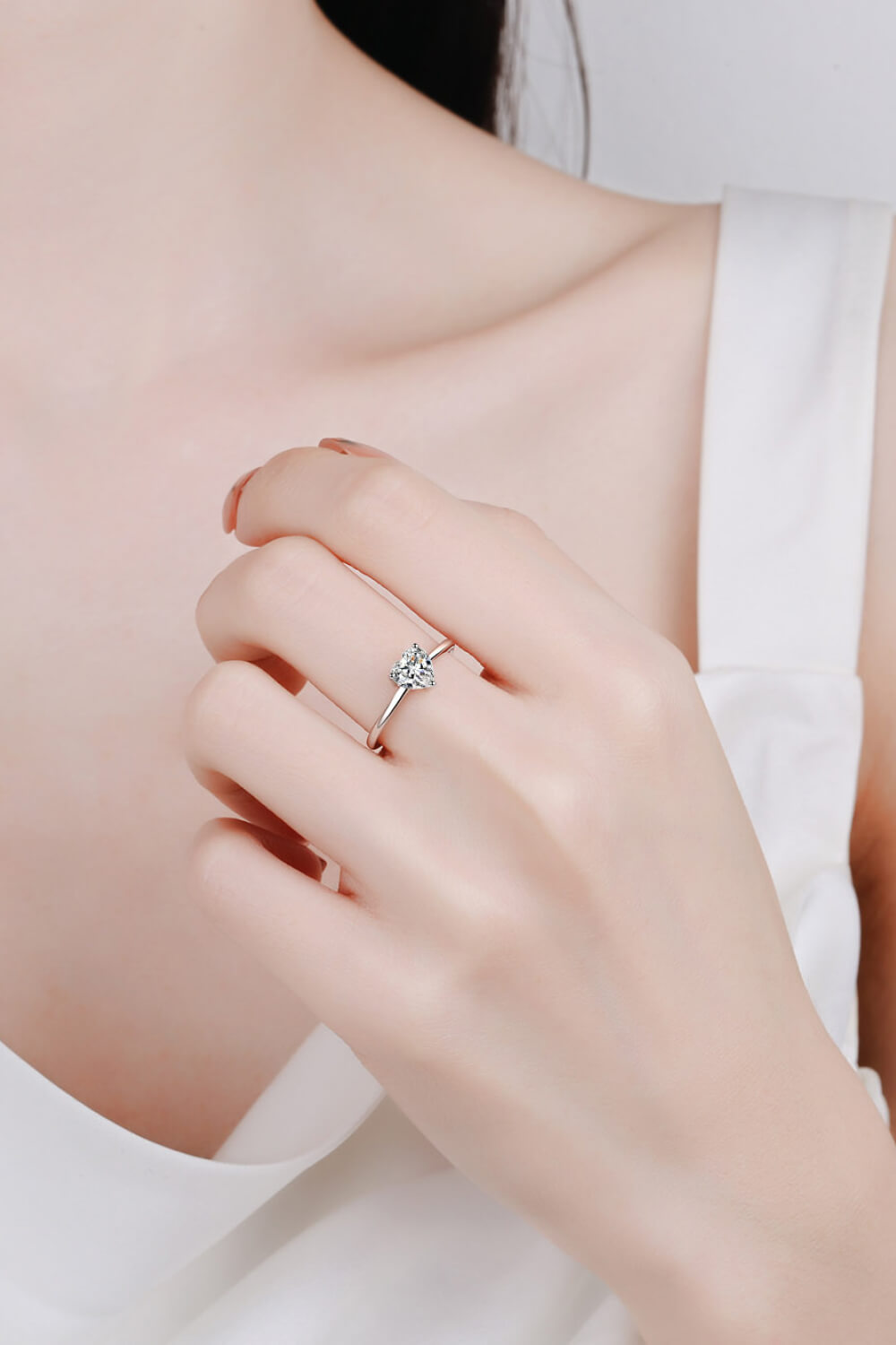 Sterling Silver Heart-Shaped Moissanite Solitaire Ring in Silver - women's solitaire ring