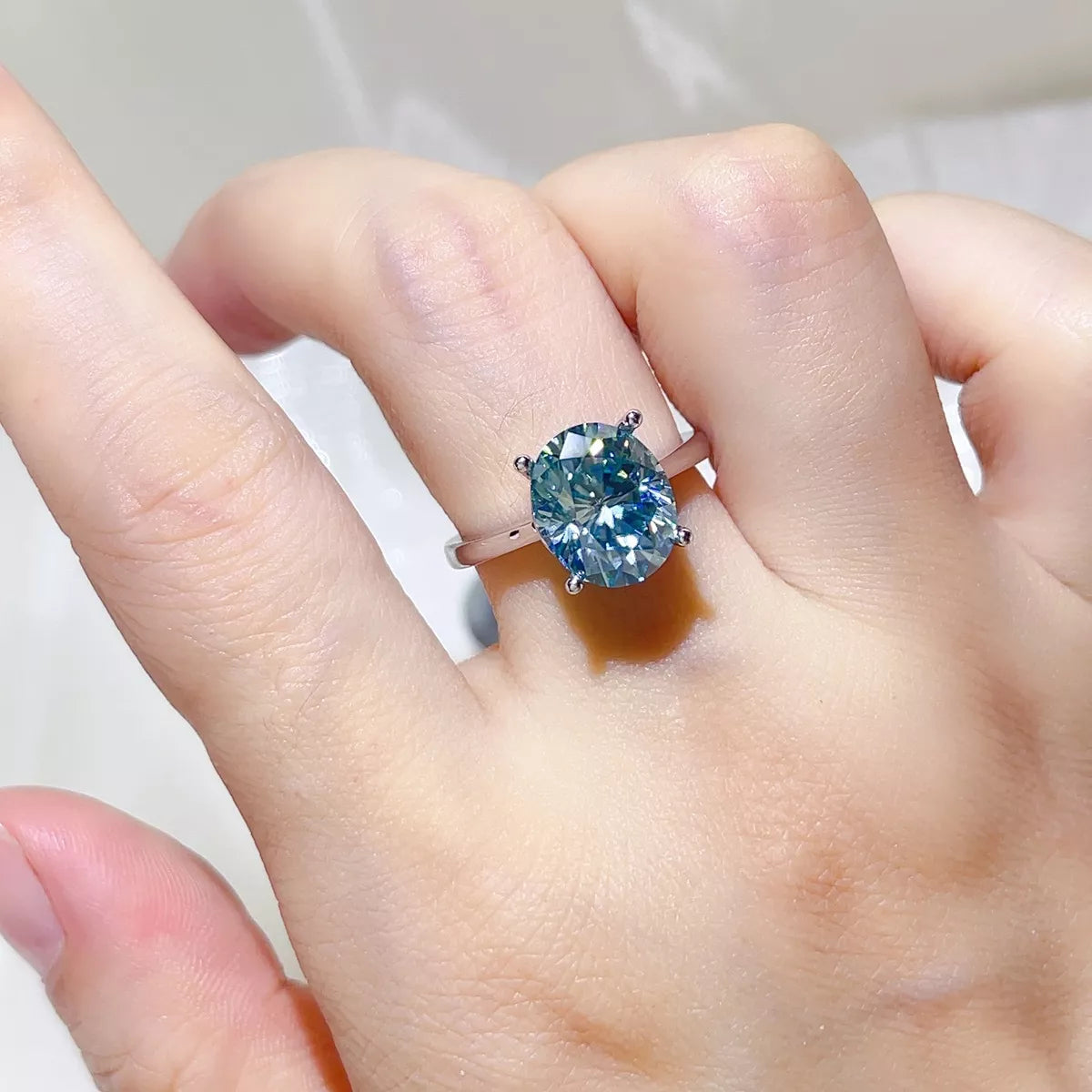 5 Carat Sterling Silver Moissanite Ring in Pastel Blue - women's ring